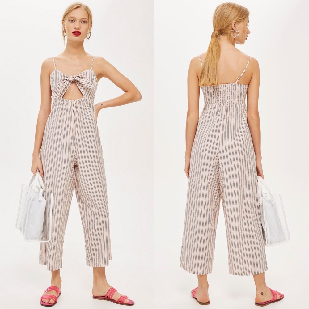 🆕 Topshop Striped Jacquard Bow Front Jumpsuit - Picture 2 of 5
